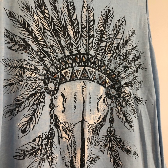 Blue Tribal Skull Boho Medium Tank Top - Picture 7 of 8